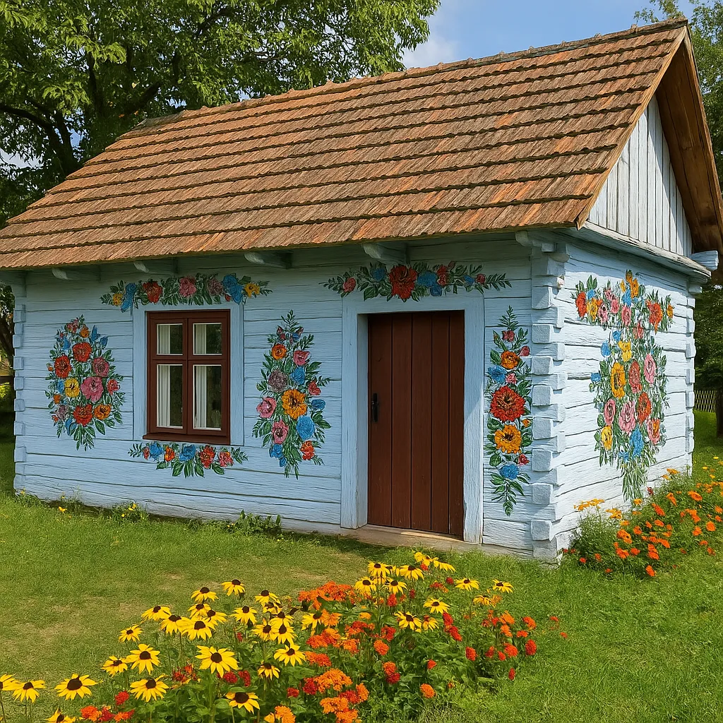 Traditional floral patterns inside a Zalipie home